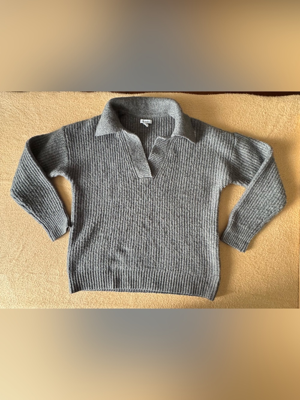 Nine West Heather Green/Gray V-Neck Ribbed Polo Sweater